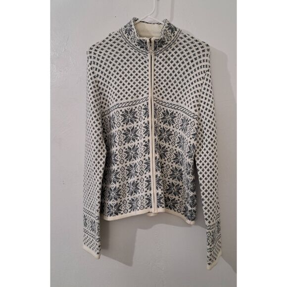 Charter club womens large soft wool full zip fairisle sweater gray snow flakes - Picture 1 of 6